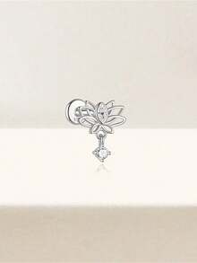SereneSpark 1 pièce Boucles d'oreilles pendantes en argent sterling 925 avec pendentif lotus, boucles d'oreilles pendantes hypoallergéniques en zircone pour femmes, bijou d'oreille percé élégant cadeau - Argent - Voir 6