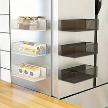 1 pieza Estantería magnética de malla de hierro, negro/blanco, adecuada para refrigerador y lavadora. Incluye cajas de almacenamiento magnéticas para guardar especias de cocina, detergente de lavandería, etc. - Multicolor - Ver 12