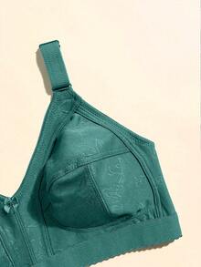 大尺碼極簡刺繡女款舒適無鋼圈內衣，側向支撐防下垂，可調節肩帶與背扣設計 - 綠色 - 查看 7