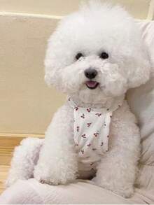 Cute Cherry Print Pet Vest - Soft Comfortable Elastic Button Pet Vest, Suitable For Small And Medium Dogs And Cats, Lightweight Breathable Pet Clothing, Perfect For Spring And Summer - White - View 4