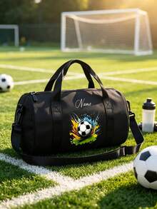 1 pieza Mini bolso bandolera cilíndrico personalizado para volver a la escuela, estampado de fútbol simple y versátil, cierre con cremallera de material de nailon, correa de hombro ajustable, transporte a mano, adecuado para clase de fútbol, entrenamiento deportivo, escuela, salidas al aire libre, compras, uso diario. Regalo de cumpleaños. - Multicolor - Ver 6