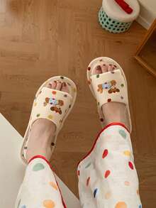 XIXITIAO Color Dot Dog Pattern Slippers, Unisex Casual Home Floor Shoes, All Season Soft Sole Breathable Sweat-Absorbent Cute Indoor Slides - Milky Apricot Color - View 2