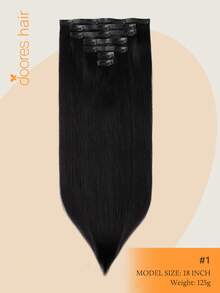 DOORES 無縫夾式接髮片，130g-160g，7片/包，純黑色，直髮天然 Remy 真人髮，PU 隱形夾式接髮片，適合女性與女孩，易佩戴、可造型 - S1 - 查看 3