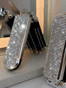 Shiny Rhinestone Folding Comb, Makeup Mirror Comb, Air Cushion Massage Comb, Luxury Mini Hairbrush With Mirror, Women's Portable Pocket Styling Comb, Hair Salon Hair Care Travel Essential, Suitable For Family, Friends And Loved Ones, Ideal Birthday Gift, Holiday Gift, Party Gift, Teacher Gift, Wedding Gift, Back To School Gift - Multicolor - View 6