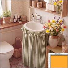 1/2pcs Green Striped Farmhouse Ruffle Sink Skirt Decor Cabinet Curtain Bathroom Kitchen Sink Skirt Brown Striped Pleated Short Curtain Home Classroom Country Style Table Privacy Curtain Laundry Room - Green - View 14