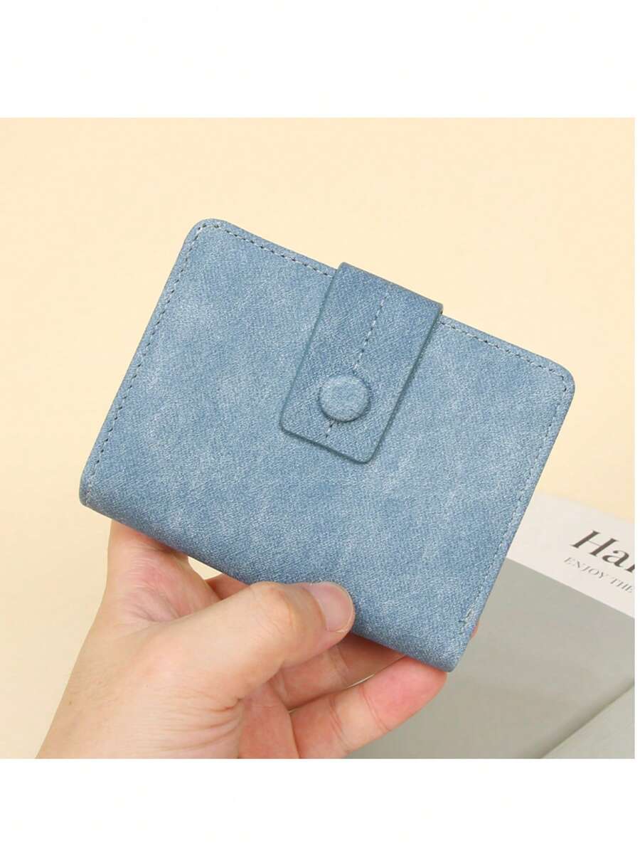 New PU Leather Bifold Short Wallet, Korean Style Solid Color Versatile Minimalist Snap Fold Lightweight Wallet Purse