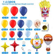 140pcs Carnival Theme Balloon Arch Set, Including Popcorn, Clown, Hot Air Balloon Foil Balloons, And Red, Blue, Yellow, Multicolor Confetti Latex Balloons, Suitable For Birthday Party, Baby Shower, Outdoor Performance Decor, Circus Theme Party Supplies - 彩色 - 查看 3