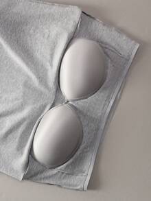 Tank Top Rajut Rib Ukuran Besar dengan Bra Berbantalan, Atasan Tanpa Lengan Minimalis Leher Rendah Seksi, Cami Atletik Bernapas untuk Yoga, Olahraga & Pakaian Jalanan Sehari-hari - Grey - View 8