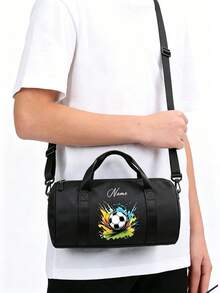 1 pieza Mini bolso bandolera cilíndrico personalizado para volver a la escuela, estampado de fútbol simple y versátil, cierre con cremallera de material de nailon, correa de hombro ajustable, transporte a mano, adecuado para clase de fútbol, entrenamiento deportivo, escuela, salidas al aire libre, compras, uso diario. Regalo de cumpleaños. - Multicolor - Ver 7
