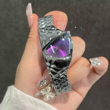 Reloj de cuarzo de lujo para mujer, caja asimétrica triangular, esfera con estrella cruzada, decoración de puntero minimalista, reloj de estilo vintage artístico único, un regalo de moda ideal/regalo de cumpleaños/opción de regalo festivo - Unitalla - Ver 13