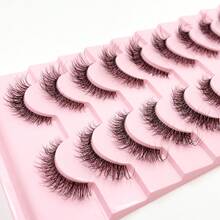 10 Pairs Cat Eye D Curl 3D Faux Mink Fluffy Black Band Reusable Lashes - Pink - View 5