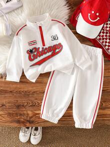 Baby Boy Casual Fashion Sports Letter Print Sweatshirt & Pants 2pcs Set Spring Autumn Winter - White - View 1