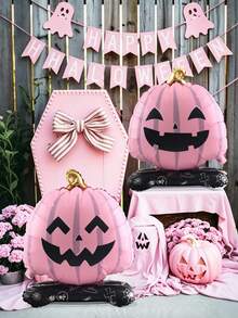 2pcs Halloween Theme Pumpkin Foil Balloons, Includes Orange-Yellow And Pink Double-Sided Small Pumpkin Shaped Balloons, Suitable For Halloween, Pumpkin Party, Halloween Party Atmosphere Decoration, Halloween Funny Decoration, Holiday Atmosphere Photo Props, Indoor And Outdoor Photo Background Props, Trick Or Treat Party - Multicolor - View 5