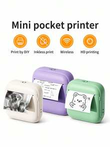 Mini Pocket Printer For Students, Portable Bluetooth Thermal Printer, Can Print Photos And Labels, Wireless High-Definition Instant Printing, Compact Learning Supplies, Birthday Christmas Gift - 彩色 - 查看 6