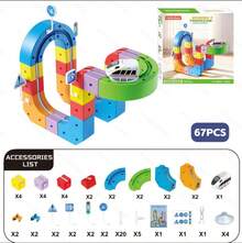 123pcs/67pcs/51pcs Magic Track Train Set, 3D Deformable Gravity Racing Track, DIY Educational Toy With Blocks & Traffic Lights.3+ Kids STEM Toy For Indoor & Outdoor Play, Ideal Gift For Birthday, Independence Day, Summer Party & Back To School. - 67pcs 3D Track Car Set - View 13
