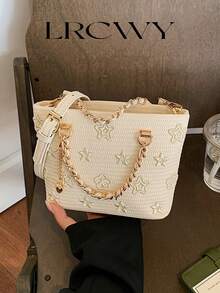 Damen-Quadrat-Handtasche mit modischem Muster, elegant und sanft, Umhängetasche geeignet für Einkaufen, Pendeln, Urlaub, Beige - Beige - Übersicht 2