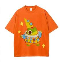 Summer Tops 100% Cotton, Funny Clown Frog Print T-Shirt, Suitable For Daily Wear, A Must-Have For The Beach, Cute Cartoon Pattern, Unisex, Perfect Gif - SäkerhetOrange - Visa 1