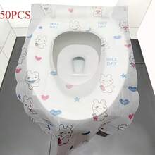 Disposable Toilet Seat Covers 20/50pcs/Pack, Cute Rabbit & Heart Pattern, Extra Long & Wide Design, Hygienic & Soft, Portable Bathroom Supplies, Cute Animal Print, Random Color - Multicolor - View 11