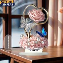 1pc 2D Flat Art Design Decorative Plaque, Acrylic Material With Romantic Rose, Sparkling Butterfly And Pearl Elements-Suitable For Home, Office And Multiple Scenes, Halloween, Christmas And Other Holiday Decorations - A - View 8