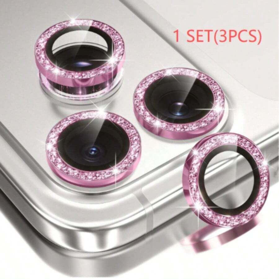 1 Set (3 buah) Pelindung Lensa Kamera untuk iPhone 17/16/15/14/13/12/11 Pro Max, [Anti Jatuh] [Kompatibel dengan Casing Ponsel] [Mudah Dipasang] Aksesoris Pelindung Layar Kamera - Berwarna merah muda - View 1