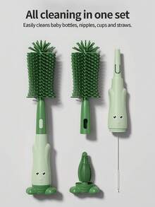 3Pcs Silicone Baby Bottle Cleaning Brush Set, 3-In-1 Multifunctional Straw & Nipple Cleaner, Fast Drying Freestanding , Ideal Independence Day Gift - Multi-color a Style - View 5