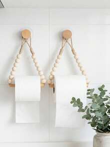 1 Set No-Drill Rope Woven Toilet Paper Holder, Bohemian Style Woven Wall Hanging Rack With Extra Hooks, Vintage Natural Style Hanging Toilet Paper Storage Rack, Suitable For Bathroom And Kitchen Decor - Multicolor - View 6