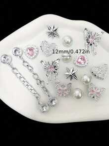 16pcs Rhinestone Chain Pink Diamond Heart Butterfly (12mm Pearl) Seven-Pointed Star Resin Fashion Minimalist Ins Style DIY Shoe Decoration - Multicolor - View 5