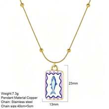 1 pieza Collar con colgante de concha de cadena de acero inoxidable, colgante exquisito de gota de aceite estilo oceánico, accesorio de joyería de moda para mujer, adorno de vacaciones - Multicolor - Ver 8
