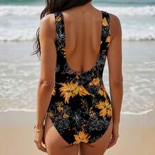 Bright 3D Bold Floral Velvet Night One Piece Swimwear For Summer Vacation Independence Day Holiday Gift For Hot Women - Black - View 6