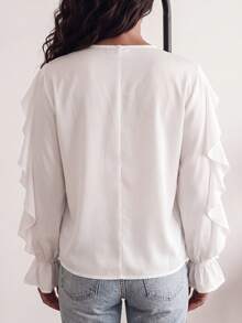 Plus Size Elegant Commuter Solid Color Ruffle Top White - White - View 8
