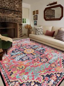 1 tấm thảm kiểu Ba Tư cổ điển, màu đỏ Bohemian Morocco, chất liệu polyester thoải mái, hình chữ nhật màu hồng, dễ bảo quản, có thể giặt được, thích hợp cho phòng khách, hành lang, đầu giường, phòng sinh hoạt, phòng ngủ, trang trí nhà cửa. - Nhiều màu - Xem 24