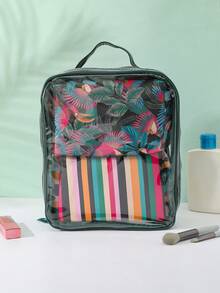 3Pcs Tropical & Stripe Print Makeup Bag Set, Clear PVC Waterproof Swimming Storage Bag With Portable Pouches For Beach, Travel & Vacation - View 4