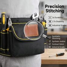 Multifunctional Tool Waist Bag, Large Capacity Tool Pouch With Multiple Hanging Rings, Thickened Fabric With Reinforced Stitching In Stress Areas, Quick-Release Adjustable Waist Belt, Compartmentalized Pockets For Various Hardware Tools, Wearable Tool Storage Bag For Home Improvement, Electrician, Construction And Repair - Black - View 12