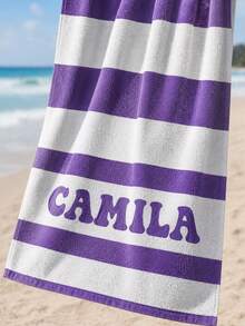 Customizable Personalized Text Macaron Striped Beach Towel - Soft, Quick-Drying, Portable, Essential For Autumn Beach Vacation, Ideal Gift For Graduation Trip, Back To School Season, Also Suitable For Beauty Salon, Hotel, Sports Venue, Home Decor, Skincare And More - Horizontal Striped Beach Towel - View 5