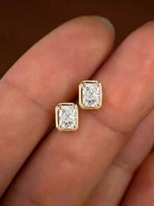 1 paire de boucles d'oreilles à tige carrées géométriques minimalistes de luxe en argent sterling S925, design de niche hypoallergénique, style Ins cool et élégant, polyvalentes, à la mode, personnalisées et exquises, pour le travail, les tenues décontractées, les fêtes et le port quotidien - carré - Voir 5