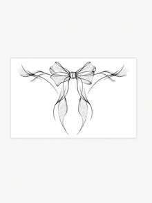 1pc Cool-Tone Sketch Ribbon Bow Temporary Tattoo Sticker, Black & Gray Dotted Ribbon Bow Leg Band Tattoo Sticker, Sexy Hot Girl Thigh Atmosphere Scar Cover Realistic Temporary Tattoo Sticker - Black - View 2