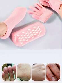 1 Pair Whitening Moisturizing Foot Mask, Suitable For Dry Cracked Feet Care, Gel Heel Socks, Foot Moisturizing - Pink - View 7