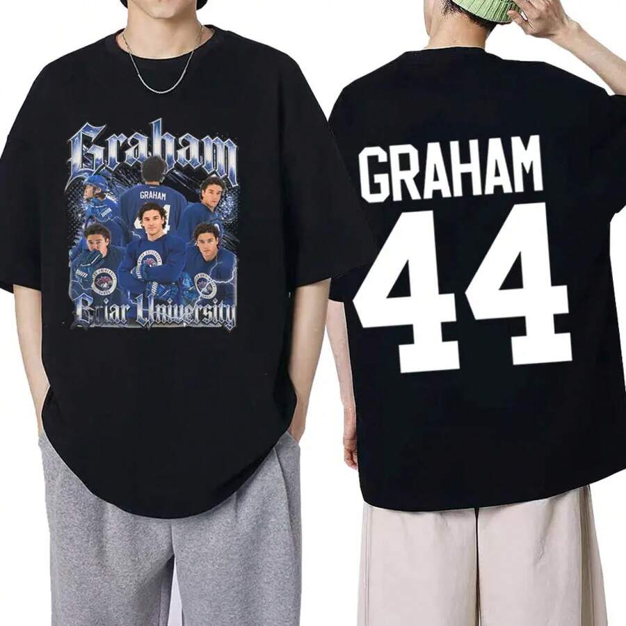 Off Campus Graham 44 T-Shirts Briar University Hockey T-Shirt Men Women Fashion Cotton Short Sleeve Casual T-Shirts Streetwear - Black - View 1