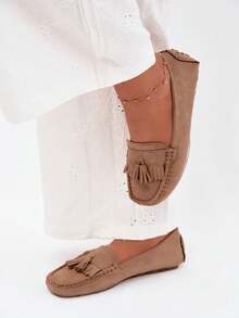 Women's Classic Loafers With Decorative Fringes Comfortable And Timeless Green Red Beige Blue Brown Black - Beige - View 6