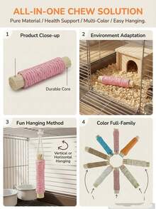 3pcs Hamster Rabbit Chew Toys, Rodent Teeth Grinding Sticks, Assorted Colors, 11cm/4.3in Length - 查看 3