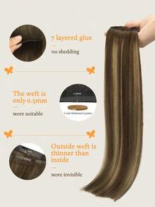 DOORES Seamless PU Clip-In Hair Extensions 7pcs 110g Chocolate Brown To Honey Gold 100% Human Hair Invisible Comfortable Natural Blend Easy To Wear - S4/27/4 - View 4