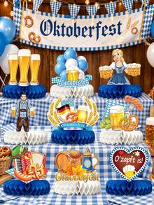 9 Pcs Oktoberfest Honeycomb Centerpieces For Oktoberfest Decorations, Oktoberfest Table Decorations For Beer Themed Party Supplies - Beer Festival Honeycomb B - View 3