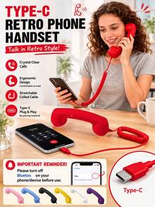 Retro Phone Handset For Type-C Devices Vintage Style Cell Phone Handset With Volume Control & Mic, Noise Reduction Wired Landline Handle Handset For Mobile Video Conferences,Calls,Meetings - View 1