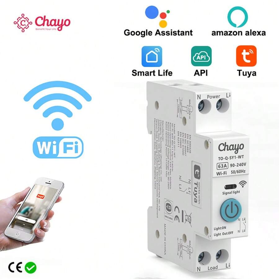 TONGOU 1pc Tuya WiFi Smart Switch Circuit Breaker, Wireless Phone Remote Control Rail Switch, 4 Timer Modes Function, Suitable For Home Appliances, Ideal For Smart Home