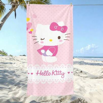 SANRIO 1pc Cute Themed Beach Towel - A Must-Have Cartoon Themed Essential Designed For Beach, Swimming, Outdoor Camping And Travel. This Oversized Beach Towel Is Highly Absorbent And Quick-Drying, Making It The Ideal Choice For Travel, Pool Play, Or Home Bathing.