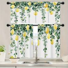 2 pezzi/1 pezzo Set di tende da cucina, combinazione di tende con stampa di foglie verdi vintage e limoni, tende a strati con tasca per asta, adatte per sala da pranzo, caffè, soggiorno, decorazione per la casa, tenda + tenda - Multicolore - Visualizzare 7
