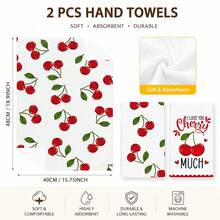 2pcs Cherry Pattern Kitchen Towels, Cloth Napkins, Home Decor, Kitchen Towel Set, Western Home Decor, Room Decor, Gift, Wedding Decor, Dish Cloth, Decorative Towels, Machine Washable, Kitchen Decor Hand Towels, Holiday Gift And Cleaning Supplies - Multicolor - View 4