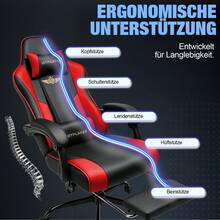 EXRACING Gaming Chair - Ergonomic Gaming Chair With Footrest, Headrest And Lumbar Support, Height Adjustable, Padded, 180 Kg - 紅色 - 查看 5