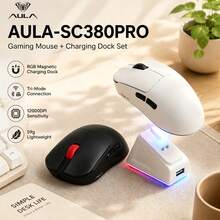 AULA SC380 Pro Gaming Mouse, Wireless & Bluetooth, Lightweight Design, Triple-Mode Connection, RGB Magnetic Charging Dock Bundle, 12000 DPI, Ergonomic Grip, Ideal For Gaming, Home And Office Use, Multi-Device Compatible, Long Battery Life - View 3