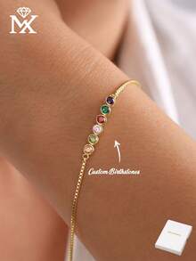 Pulsera personalizada con piedra de nacimiento redonda, joyería personalizada con piedra de nacimiento familiar, pulsera de piedra preciosa personalizada, mejor regalo para mamá - Multicolor - Ver 1
